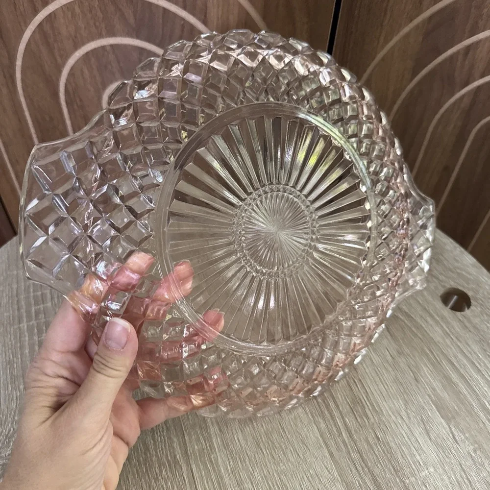 Anchor Hocking Waterford Waffle Pink depression glass cake plate